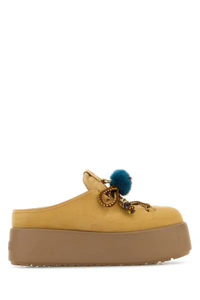 Fendi Apres Chic Light Brown Nubuck Leather Sabots In Brown