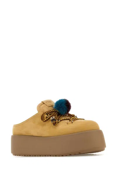 Fendi Apres Chic Light Brown Nubuck Leather Sabots In Brown