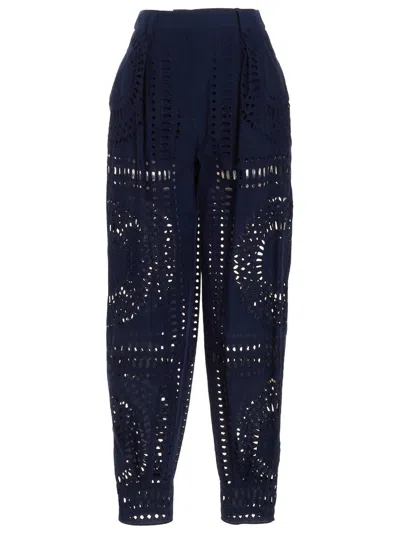 Alberta Ferretti Embroidered High Waist Wide Leg Trousers In Dark Blue