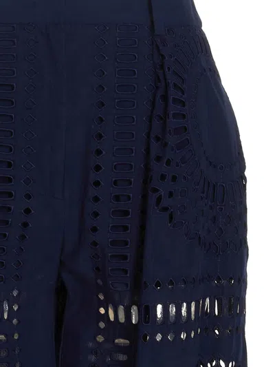 Alberta Ferretti Embroidered High Waist Wide Leg Trousers In Dark Blue