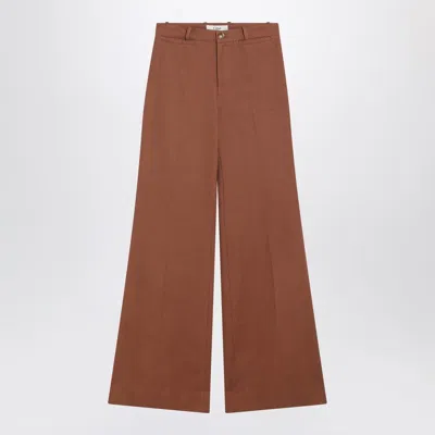 Chloé Flared Cotton Trousers In Nougat Colour In Brown
