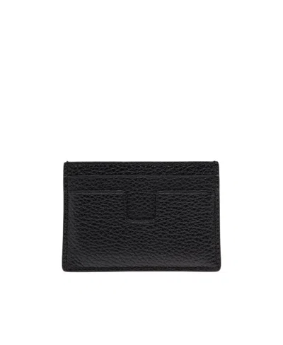 Tom Ford Black Card Holder With Embossed Logo Lettering On The Front In Grained Leather Man In Black