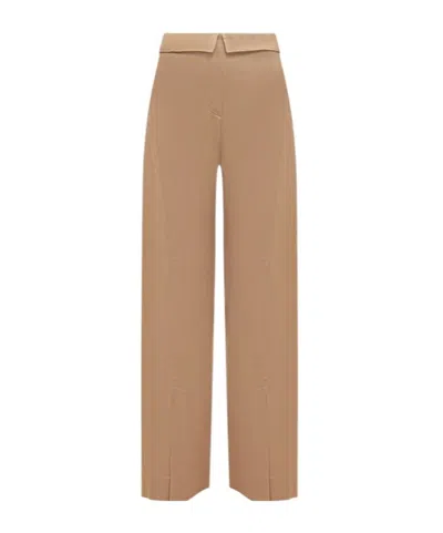 Alberta Ferretti Wide-leg High Waist Pants With Acetate Blend In Nude