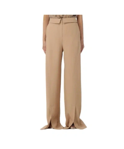 Alberta Ferretti Wide-leg High Waist Pants With Acetate Blend In Nude