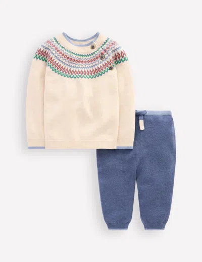 Boden Fair Isle Knitted Play Set Delft/oatmeal Fair Isle  In Multi