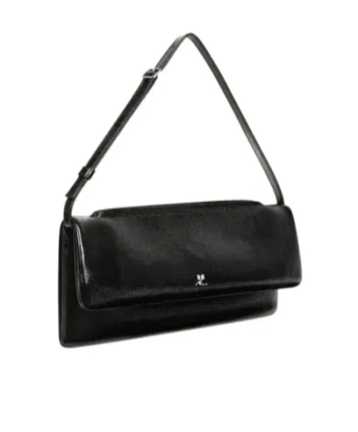 Courrèges Rectangular Leather Shoulder Bag With Adjustable Strap In Black