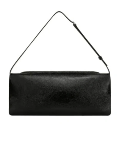 Courrèges Rectangular Leather Shoulder Bag With Adjustable Strap In Black