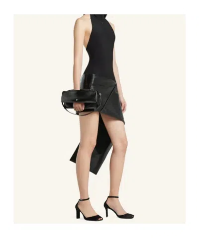 Courrèges Rectangular Leather Shoulder Bag With Adjustable Strap In Black