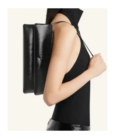 Courrèges Rectangular Leather Shoulder Bag With Adjustable Strap In Black