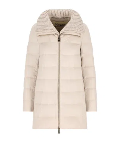 Herno Long-sleeved Zip-up Padded Coat In Brown