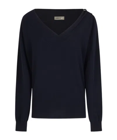 Alberta Ferretti Button Detailed Dropped Shoulder Jumper In Blue