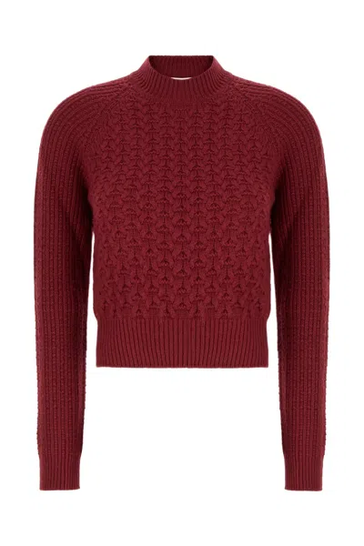 Palm Angels Curved-logo Ribbed-panel Sweater In Burgundy