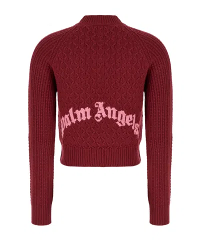 Palm Angels Curved-logo Ribbed-panel Sweater In Burgundy