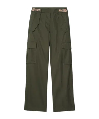 Burberry Check Trim Gabardine Cargo Trousers In Green