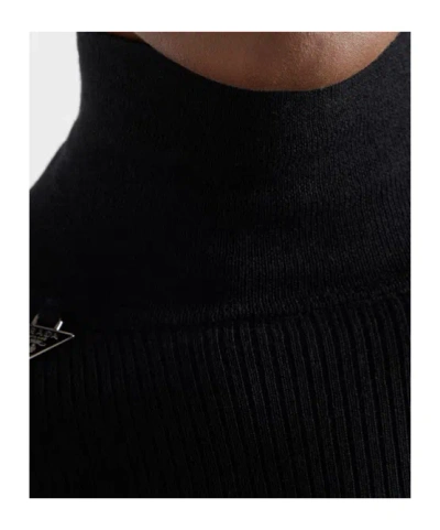Prada Ribbed Logo Turtleneck Sweater In Black