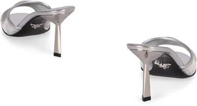 Prada Logo Detailed Heeled Sandals In Silver