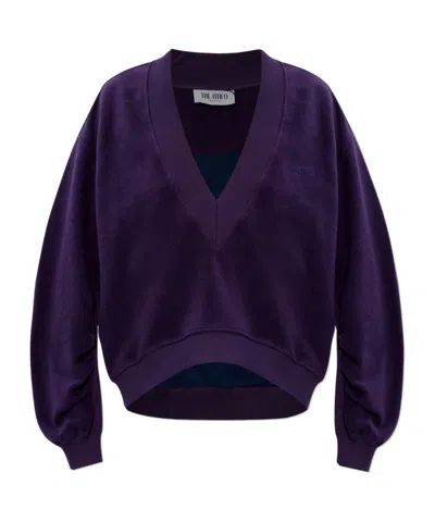 Attico The  V-neck Logo Detail Sweatshirt In Black