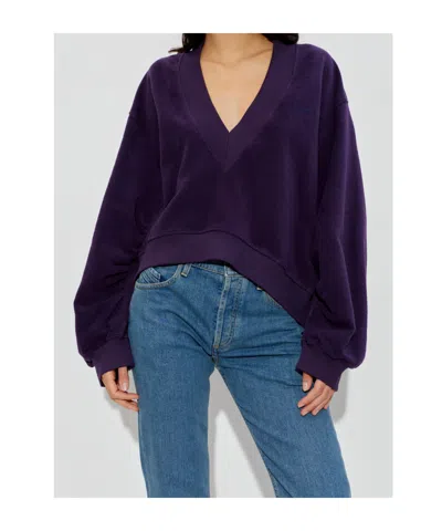 Attico The  V-neck Logo Detail Sweatshirt In Black