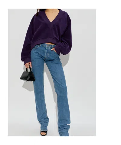 Attico The  V-neck Logo Detail Sweatshirt In Black