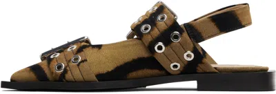 Ganni Buckle-detail Zebra-print Mules In Brown