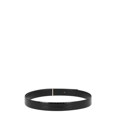 Tom Ford T-buckle Reversible Belt In Croc-embossed Leather In Black