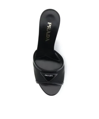 Prada Logo Detailed Heeled Sandals In Black