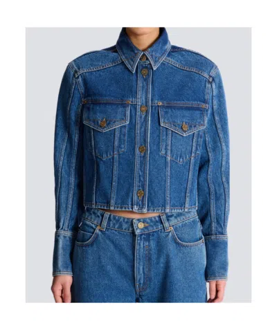 Balmain Blazer Featuring Chest Pockets Long Sleeves In Blue