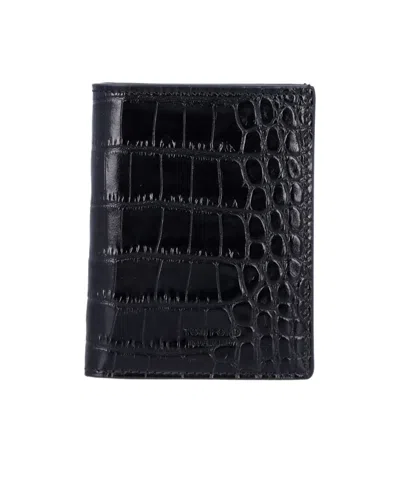 Tom Ford Black Croc-embossed Leather Cardholder In Black