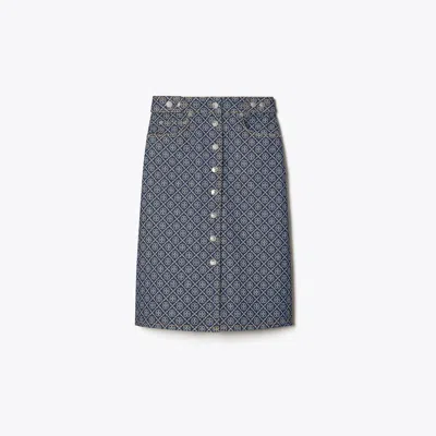 Tory Burch Flared Denim Skirt In Multi