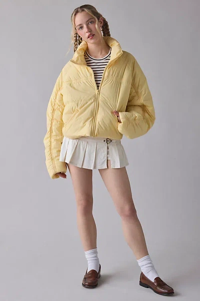 Bdg Piper Ruched Cropped Puffer Jacket In Light Yellow, Women's At Urban Outfitters In Yellow