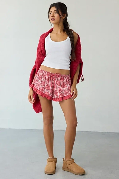 Out From Under Eat Your Heart Out Ruffle Pajama Short In Red, Women's At Urban Outfitters In Red