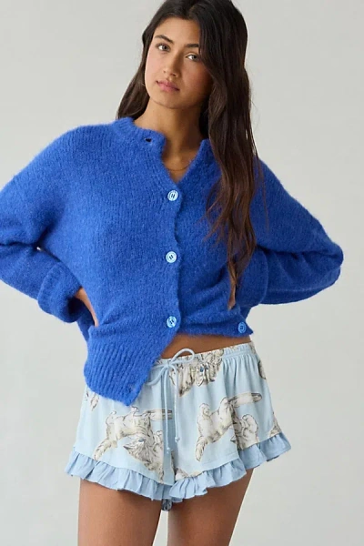 Out From Under Eat Your Heart Out Ruffle Pajama Short In Light Blue, Women's At Urban Outfitters In Blue