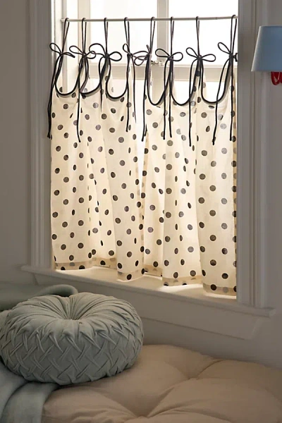 Urban Outfitters Scalloped Tie-top Café Curtain Set In Cream/black Dots At  In Multi