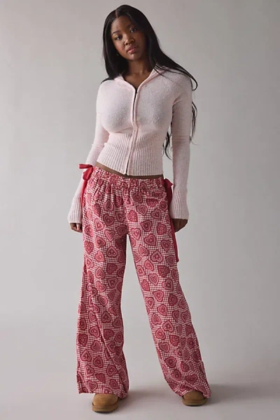 Out From Under Eat Your Heart Out Side-tie Bow Pj Pants In Red, Women's At Urban Outfitters In Red