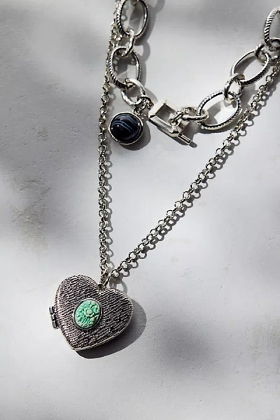 Urban Outfitters Tennessee Chunky Chain Locket Layered Necklace In Silver, Women's At  In Silver