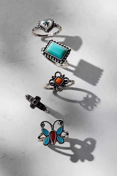 Urban Outfitters In The Desert Boho Turquoise Ring Set In Silver, Women's At  In Blue