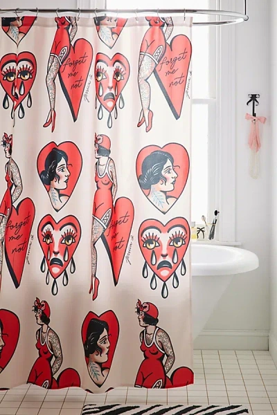 Urban Outfitters Hearts Patterned Shower Curtain In Red At  In Red