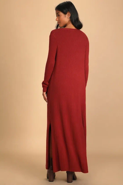 Lulus Layer Lover Rust Red Ribbed Knit Two-piece Dress & Cardigan Set In Red