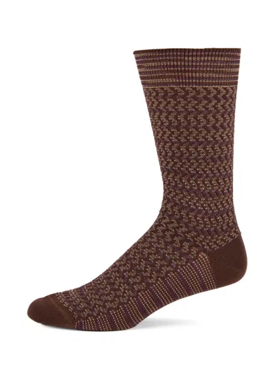 Missoni Men's Rib-knit Zigzag Cotton-blend Crew Socks In Brown