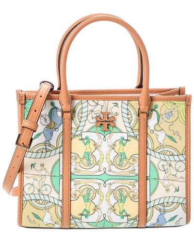 Tory Burch Blake Printed Canvas Small Tote In White