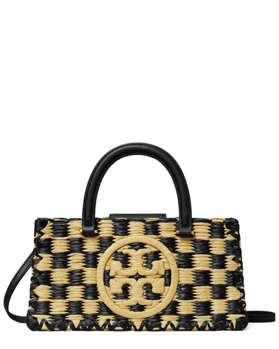 Tory Burch Ella Checkered Crochet Top-handle Bag In Black