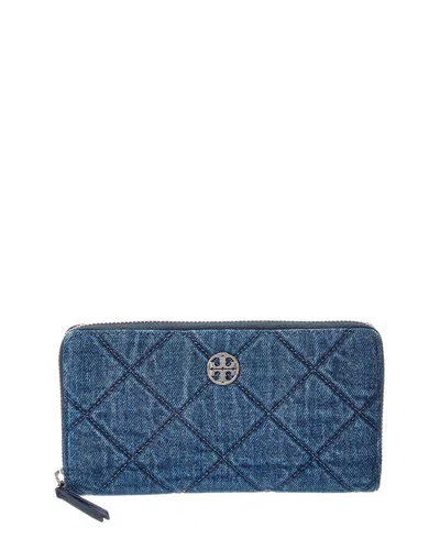 Tory Burch Willa Denim Zip Continental Wallet In Blue