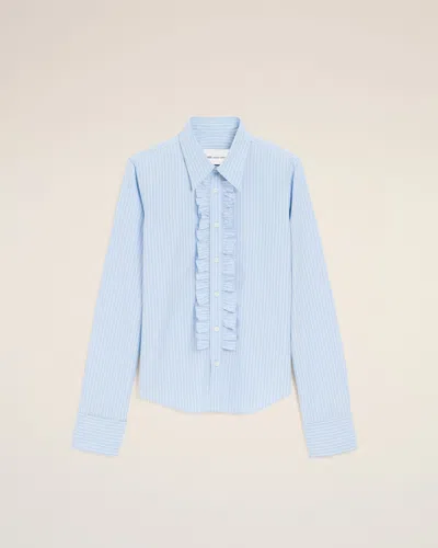 Ami Alexandre Mattiussi Blue Cotton Long Sleeve Ruffled Adjusted Shirt Blue In Blue