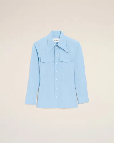 Ami Alexandre Mattiussi Blue Cotton Sharp Collar Fitted Shirt Blue In Blue