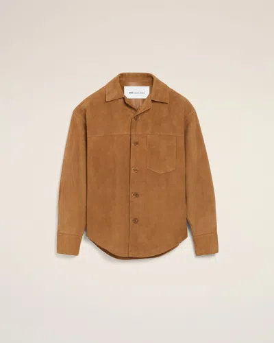 Ami Alexandre Mattiussi Brown Goat Leather Buttoned Overshirt Brown In Brown