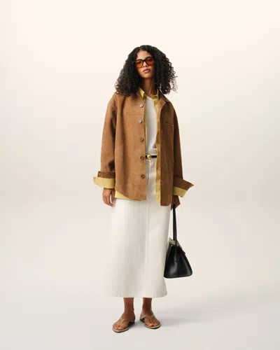 Ami Alexandre Mattiussi Brown Goat Leather Buttoned Overshirt Brown In Brown