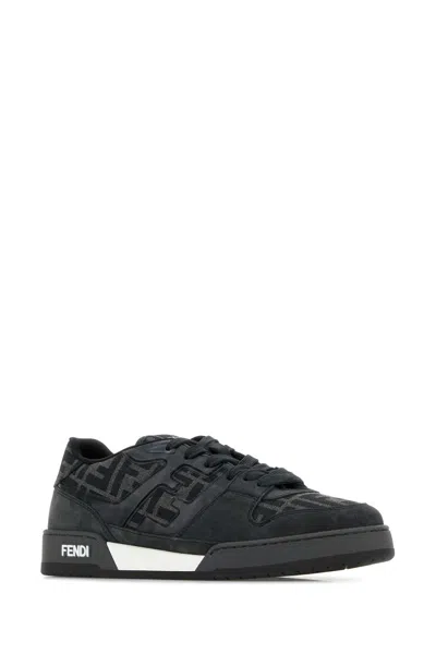 Fendi Match Sneakers In Ff Jacquard Fabric And Suede In Gray