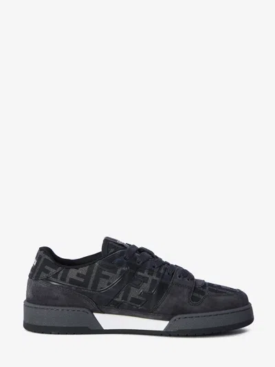Fendi Match Sneakers In Ff Jacquard Fabric And Suede In Gray