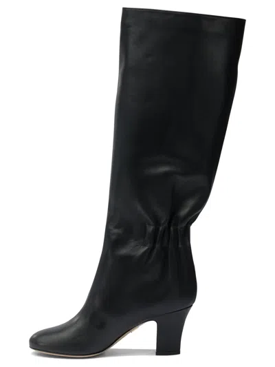 Ferragamo Knee-high Boots With Curled Design And Block Heel In Black