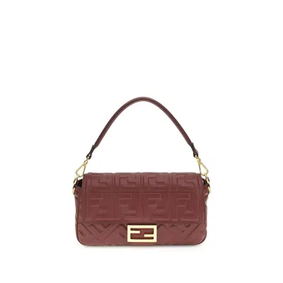 Fendi Bordeaux Calf Leather Bos Taurus Shoulder Bag In Brown